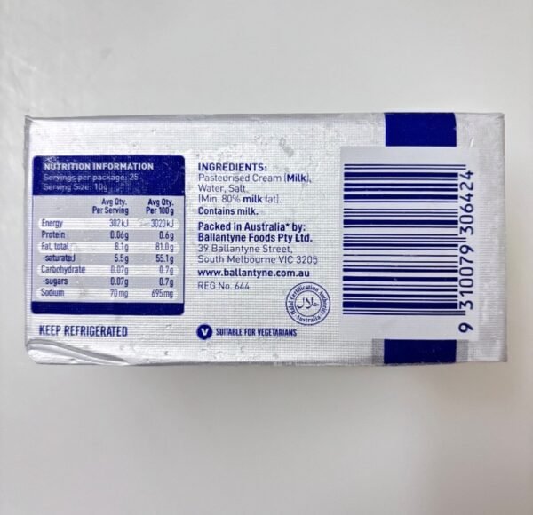 BALLANTYNE Pure Creamery Salted Butter (250g, Frozen) - Image 2