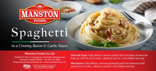 Spaghetti in a Creamy Bacon & Garlic Sauce 450g Pack (Frozen) - Image 2